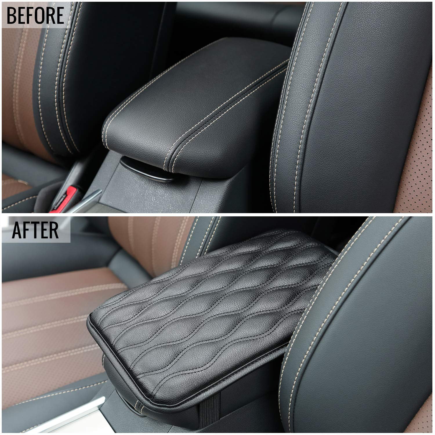 SUHU Auto Center Console Cover Pad Fit for SUV/Truck/Car Waterproof Car Armrest Seat Box Cover 11.57 * 8.18 inch, Buff Buff Leather Auto Armrest Cover 