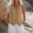 thumbnail image 4 of Lumtrix Vest Tops for Women Cotton Linen Summer Tank Top Lightweight Button Down Sleeveless Shirts V Neck Business Casual Tank 2026 for Work Office Vacation Camel M, 4 of 5