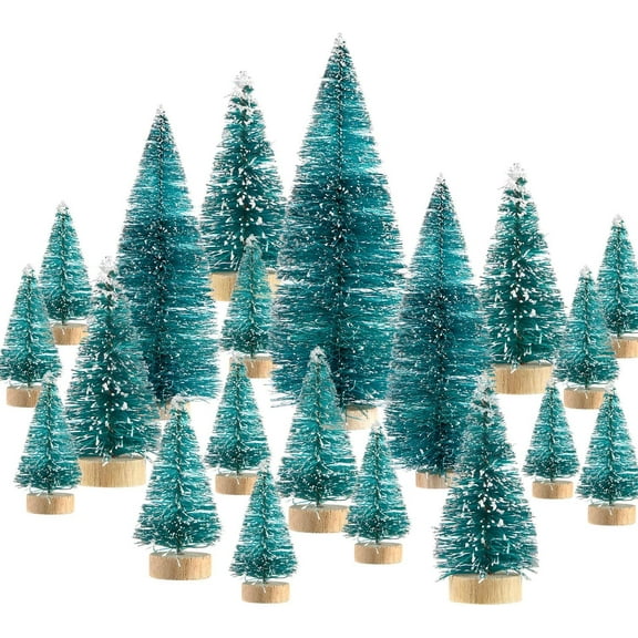 24PCS Artificial Mini Christmas Tree Sisal Snow Trees Bottle Brush Christmas Trees Pine Trees Ornaments with Wooden Base for Christmas Party Home Decoration
