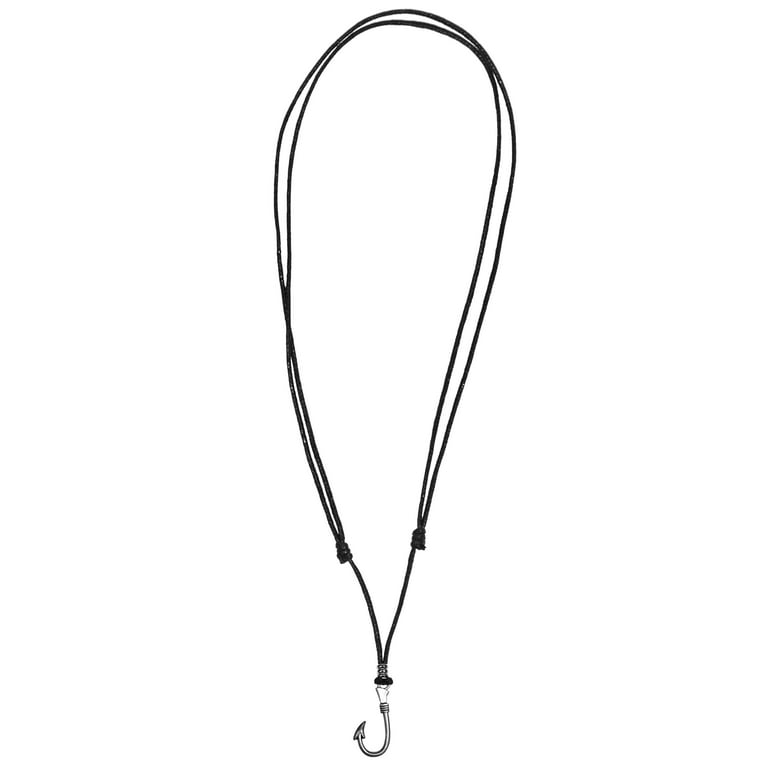 BlueRica Fish Hook Pendant on Adjustable Black Cord Necklace (Old Silver) 