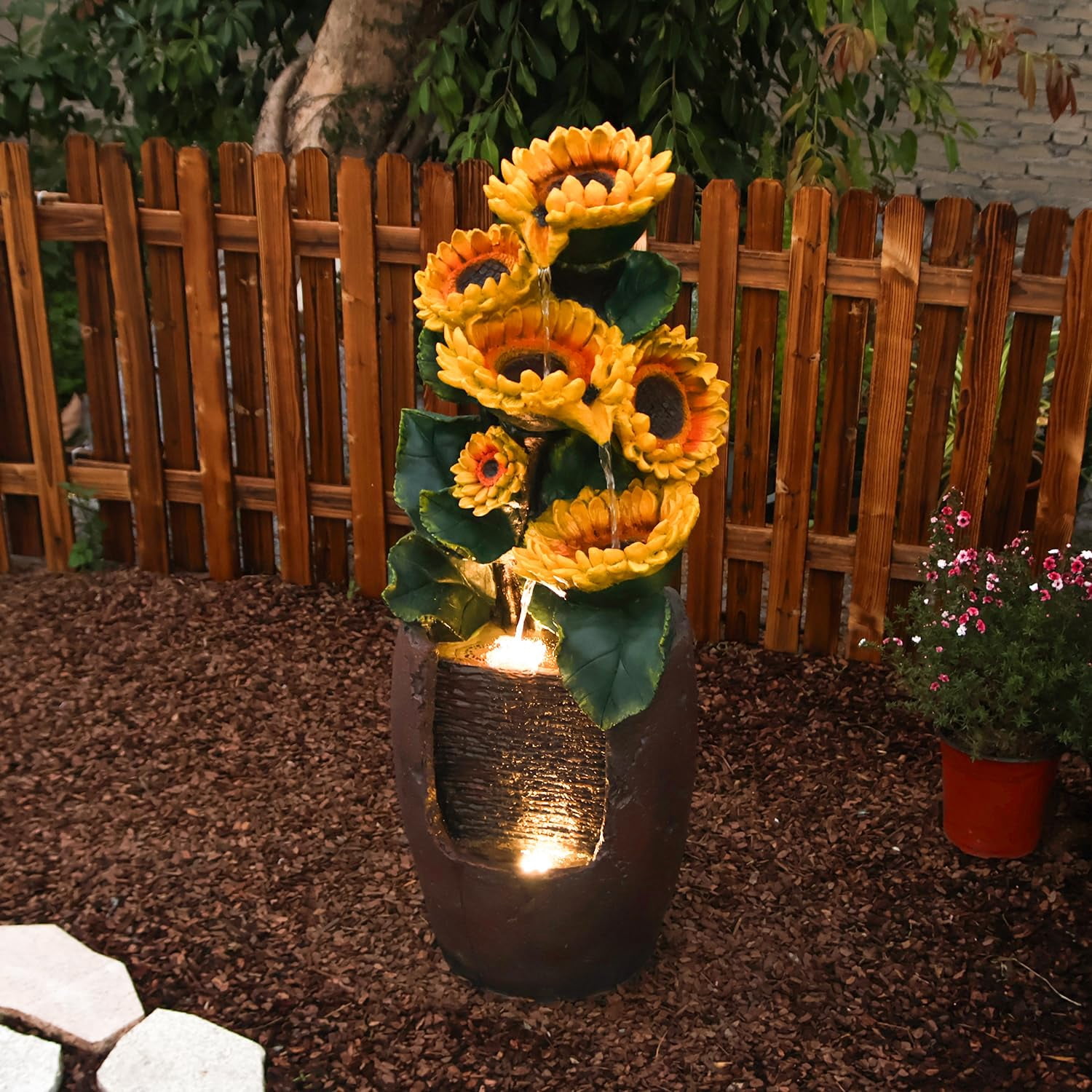 Outdoor Fountains and Waterfalls Cascading Sunflower Fountain 4-Tiers Outdoor Freestanding Water Fountain Garden Patio Backyard Porch Balcony Pond Decor for Outside 39.76 Inch Tall