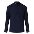 thumbnail image 6 of Lroveb Mens Linen Shirts Loose Fitting Shirt Stand Collar Long Sleeve Shirt Dark Blue, 6 of 8