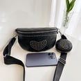 thumbnail image 3 of Bolsa De Pecho Bolso de pecho para mujer, riñonera con remaches de amor, bandolera de viaje (negro) Tmvgtek Para Estrenar, 3 of 4