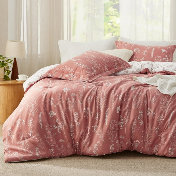 Juego de edredón Bedsure Twin rosa grisáceo con estampado floral