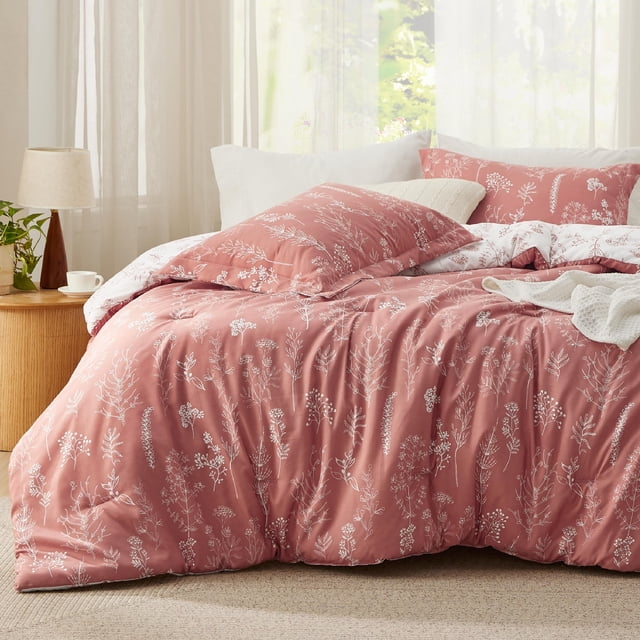 Juego de edredón Bedsure Twin rosa grisáceo con estampado floral