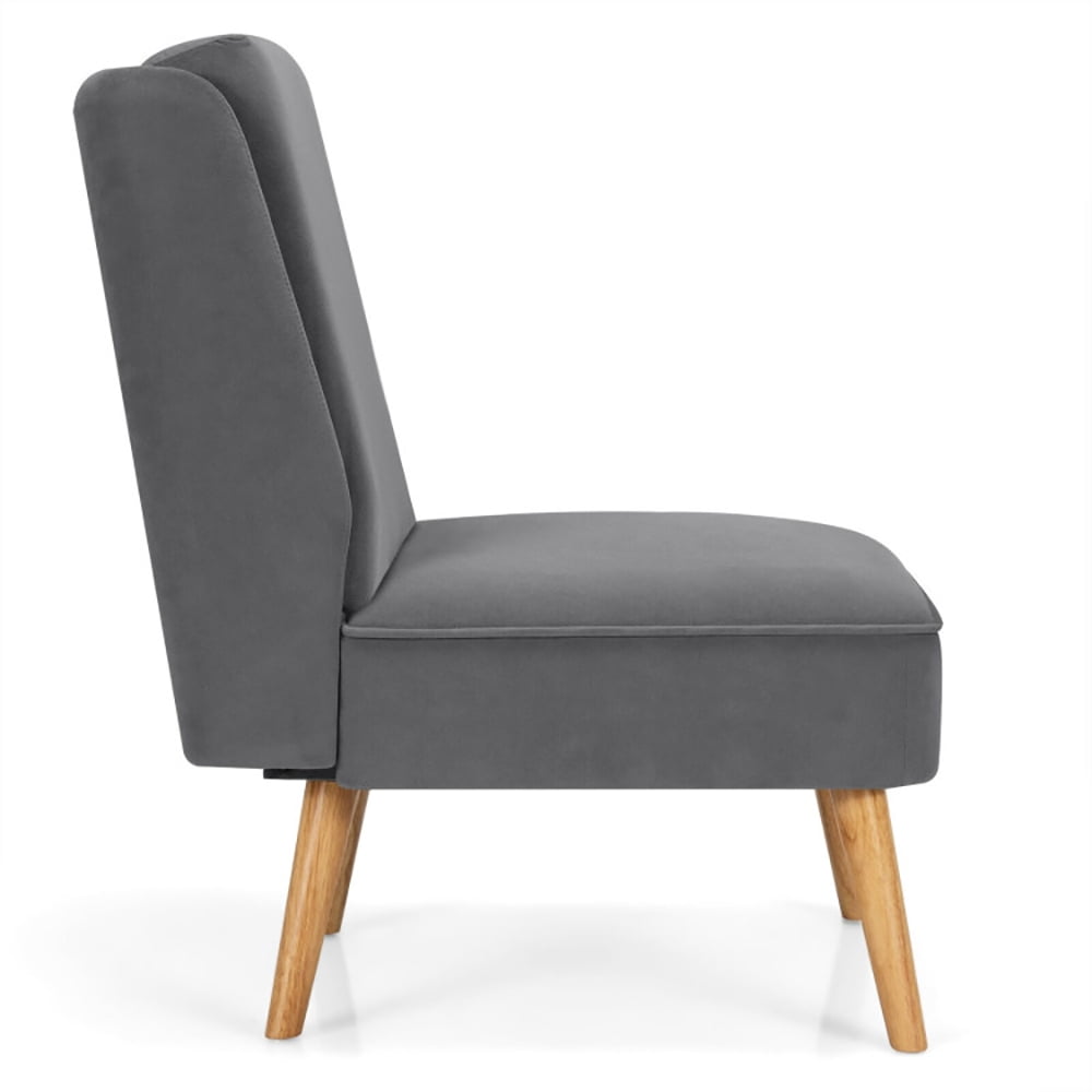 Finihen Velvet Accent Chair, Velvet Accent Armless Side Chair with Rubber Wood Legs, for Living Room, Bedroom, Gray