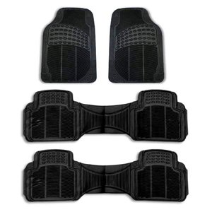 FH Group Universal Fit Rubber Floor Mats, 4-Piece Black Set