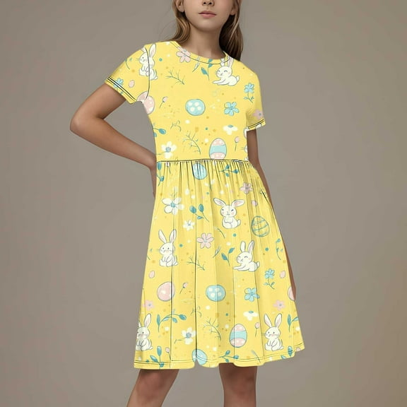 Riecok Girls Tie-Dye Pocket Short Sleeve Ruffle Long Dress Tween Casual Summer Clothing Kids Fashion Cute Dress Multicolor 120