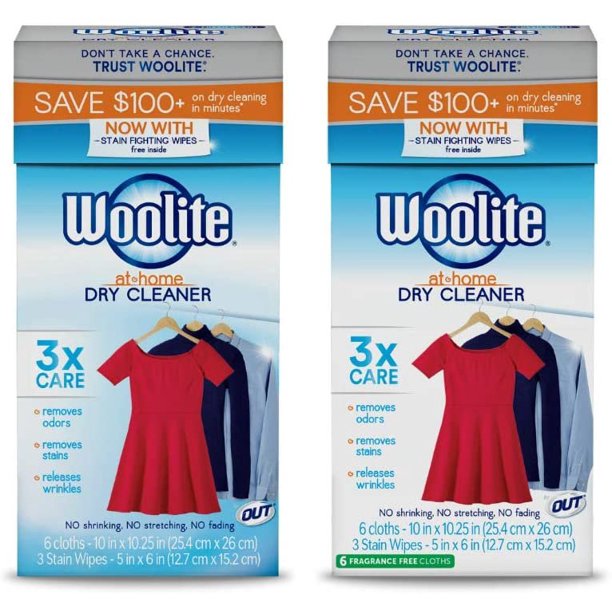 Woolite at Home Dry Cleaner Fresh Scent and Fragrance Free, 6 Cloths Each Box
