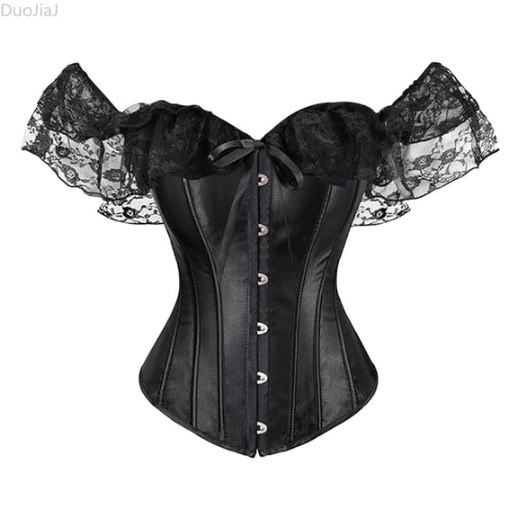 DuoJiaJ Womens Lace Up Corset, Boned Overbust Bustier Shaping Bodice Black Sizes XS-6XL