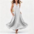 thumbnail image 5 of ClodeEU Women's V Neck Sleeveless Maxi Dress with Pockets,Casual Loose Flowy Summer Swing Dress White,Women's Plus XL, 5 of 9