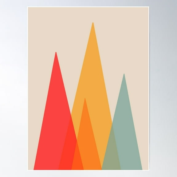 Art Deco - Mid Century Modern - Abstract Mountain Trees - Warm Tones Poster Wall Art, Modern Wall Decor For Living Room Bedroom, 8x12 UNFRAMED