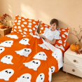 thumbnail image 4 of Homewish Cute Ghost Queen Sheets, Halloween Spooky Animal Queen Sheet Sets, Orange White, 4 Pieces (1 Flat Sheet, 1 Fitted Sheet and 2 Pillowcases), 4 of 5