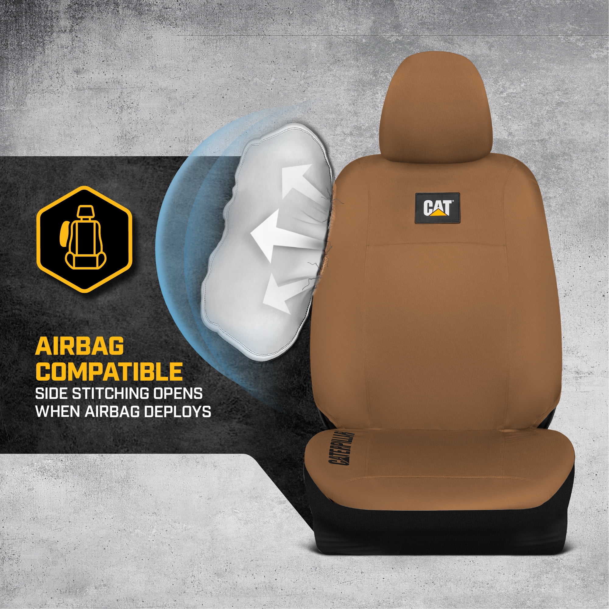 CAT Car Front Seat Cover – 1 pc, Beige Oxford, Heavy Duty Protection, Semi-Universal Fit – Durable Water-Resistant Auto Seat Protector for Truck, SUV, Sedan – Easy Install, Washable, Long-Lasting