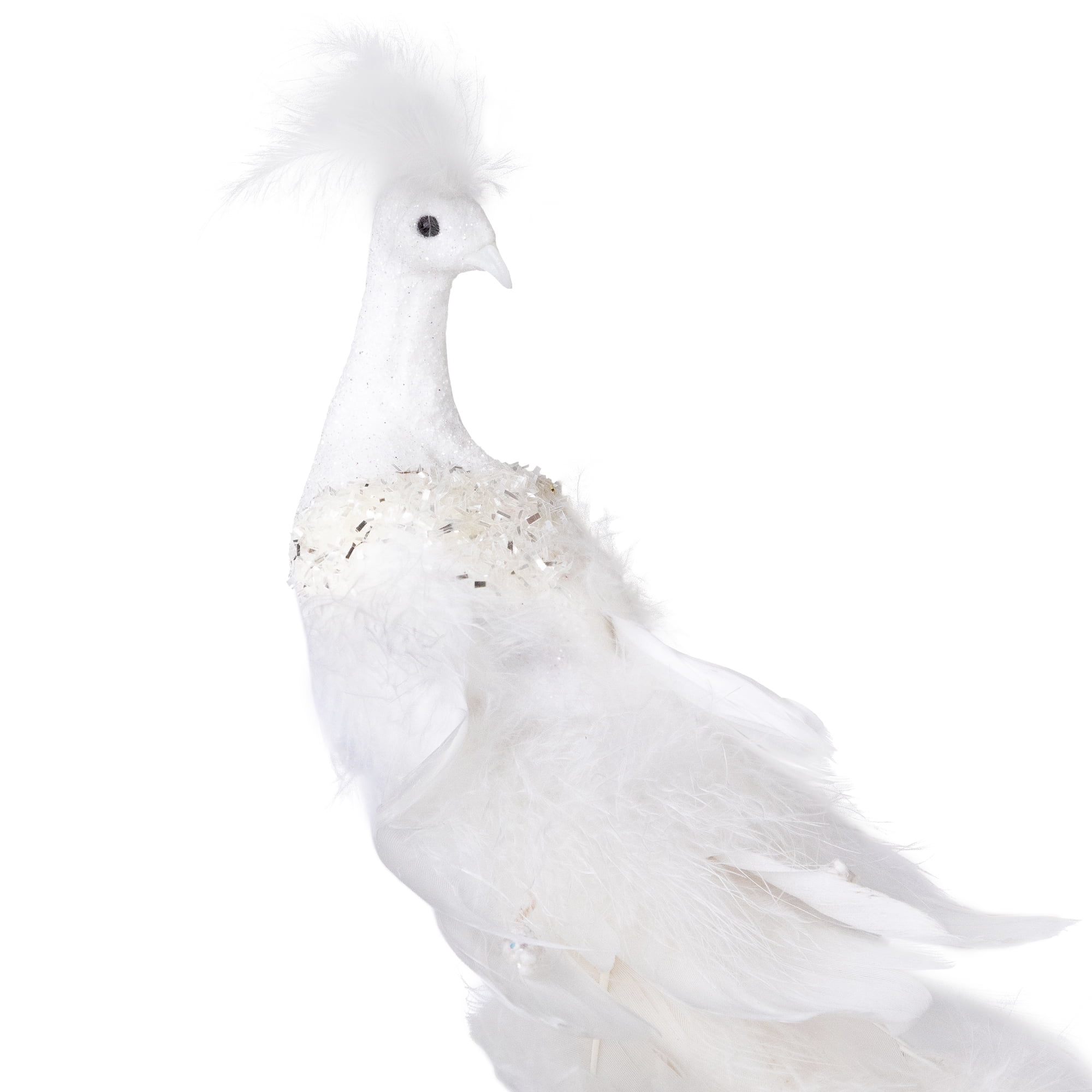 Glittered Peacock Clip-on Christmas Ornament - 14" - White