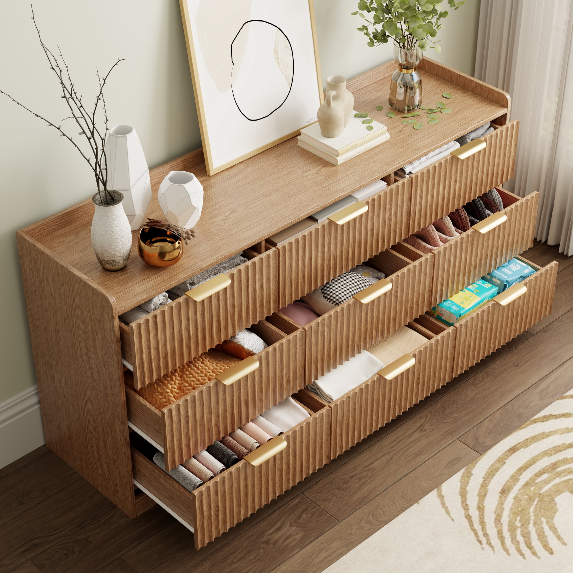Tydimor Dressers for Bedroom 9 Drawers, Wide Chest of Drawers Storage Organizer, Wooden Cabinet with Anti-Tip Safety for Living Room, Hallway