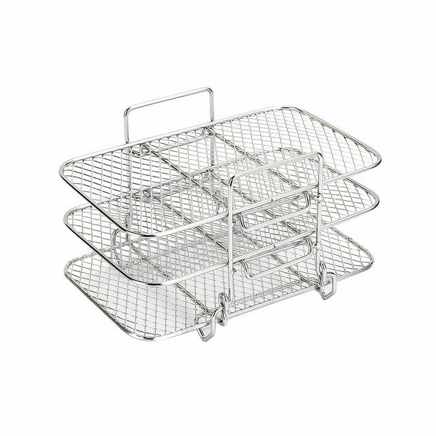Air Freidora Horno A La Parrilla Rejilla Estiba Freidante Aire Acero Inoxidable 3 Capas Apilables Apartables Gadgets Multifuncionales
