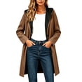 thumbnail image 4 of WIZUTIZ Women's Solid Color Wool Blend Hooded Coat Long Sleeve Loose Fit Lined Warm Winter Overcoat with External Pockets Casual Daily Outerwear, 4 of 7