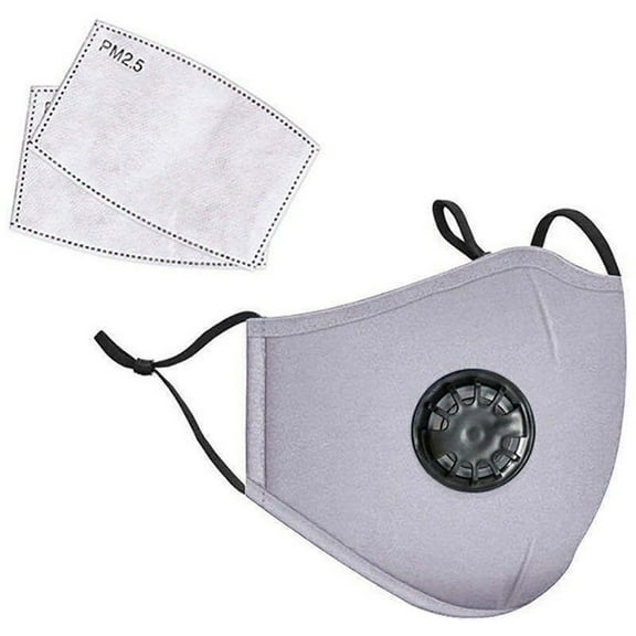 LANDOU Reusable Fabric Face Mask with PM2.5 Filters & External Valve (Adults, Gray)