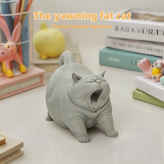 Yawning Fat Cat Plastic Figurine - Funny and Adorable Home Decor