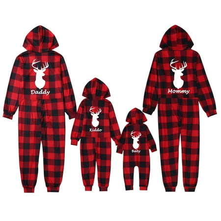 

Christmas Women Mommy Deer Letter Print Family Matching Long Sleeve Zip Hooded Jumpsuit Pajamas Sets