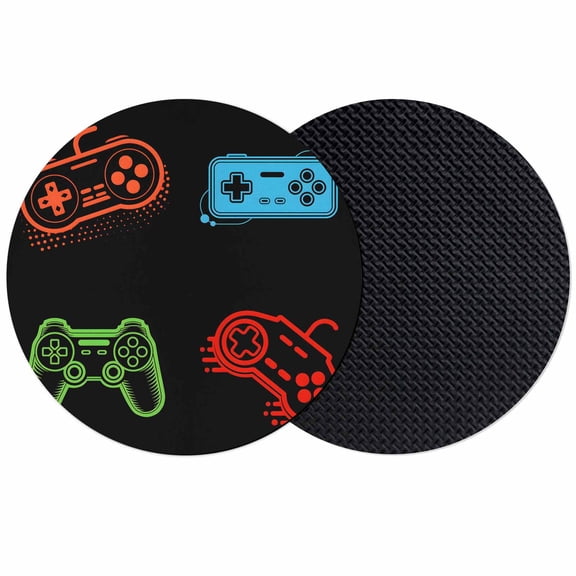 Game Controller Coasters Set of 2, Modern Art Gaming Handheld Black Absorbent Coasters for Drinks, Coaster for Bar Office Dining Coffee Table Accessories Decor, Non Slip Round Desk Coaster