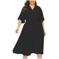 thumbnail image 2 of YHAJDS Women's Casual Dress,Women's Dresses Long Sleeve V Neck Solid Color Waist Cinched Fall Dresses for Women Elegant Slim Midi Dress Fashionable Casual Long Sleeve Dresses, 2 of 5