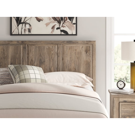Signature Design by Ashley Stanziford Queen Brown Wood Headboard, Traditional Panel Headboard with Hickory Grain