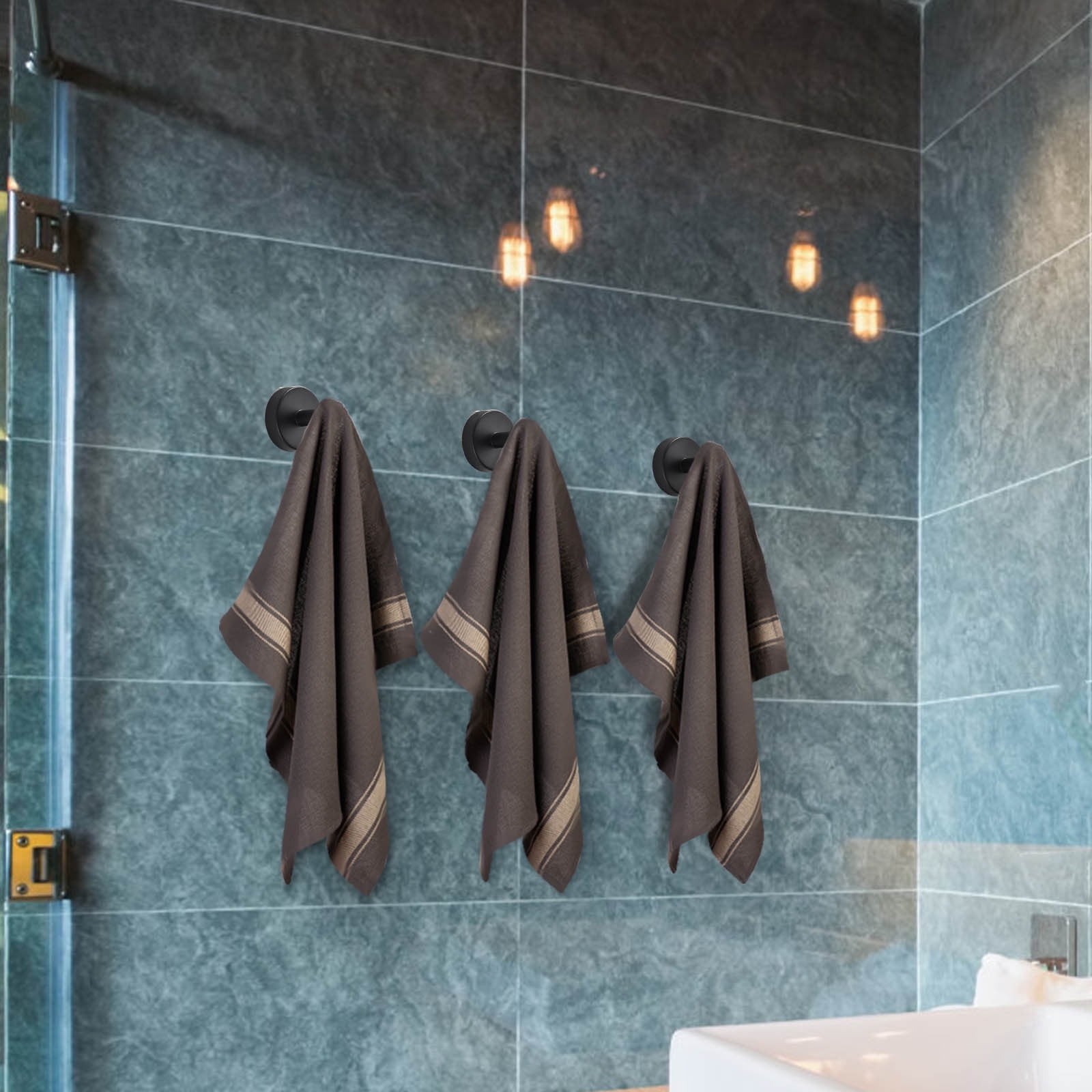 Drppepioner No Drill Hooks Black Shower Hooks Matte Black Towel Hook Bathroom Glass Door Mirror for Hanging Walmart