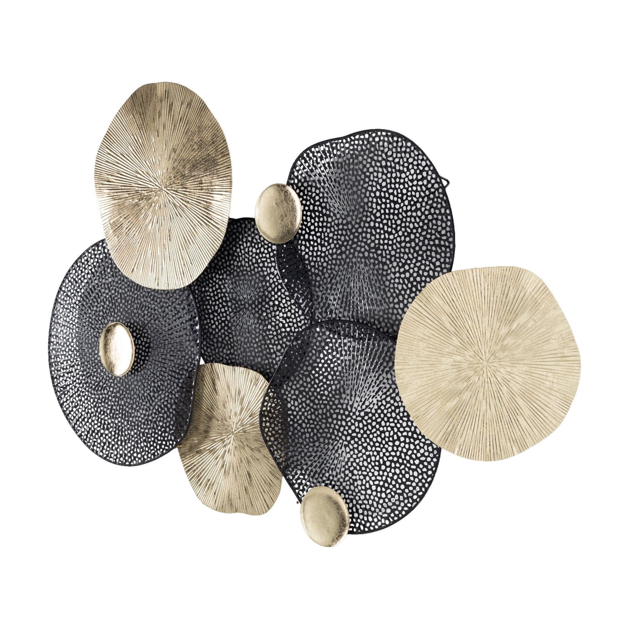 DecMode Gold Metal Overlapping Disk Sunburst Wall Decor with Black Accents
