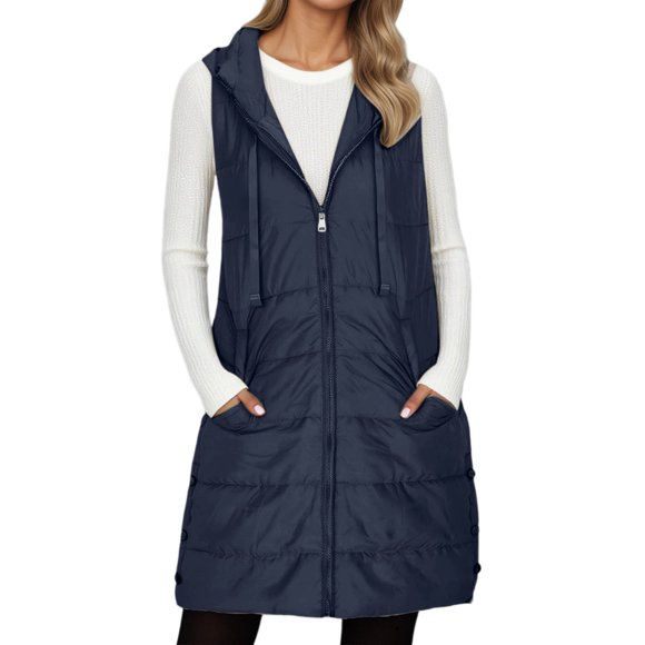 Winter Down Vest Warm Quilted Sleeveless Hooded Coat with Buttons and Zipper for Cold Weather Outdoor Activities Women's Outerwear Vests