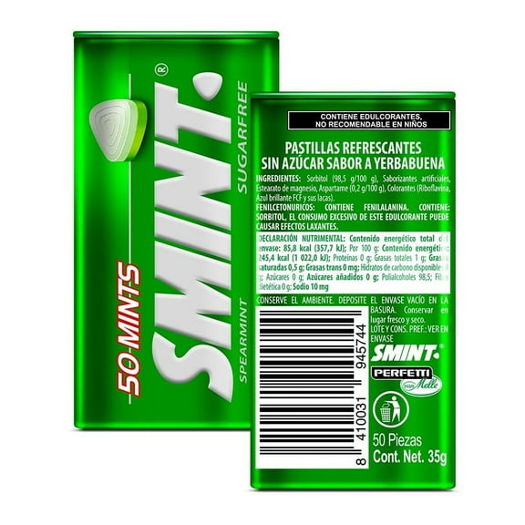 Pastillas refrescantes Smint sin azúcar sabor yerbabuena 35 g