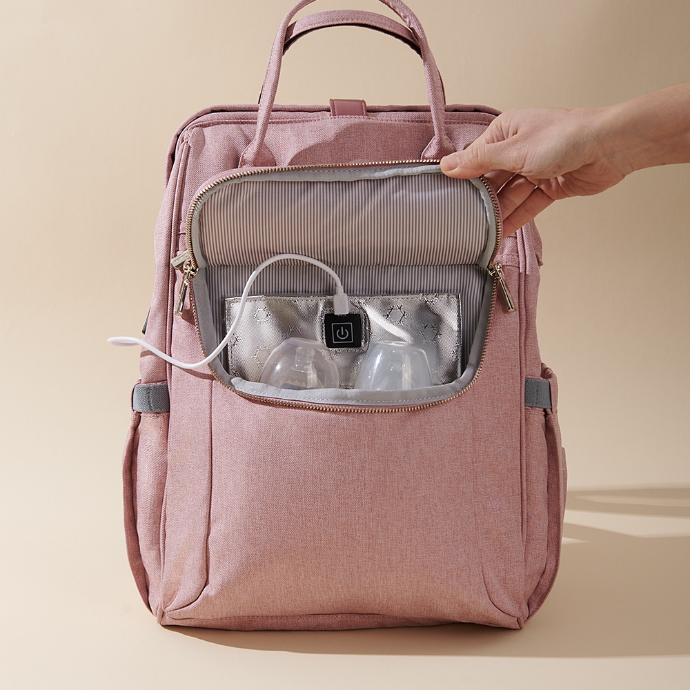 Sunveno Easy Open Diaper Bag Backpack with Insulated Pockets, Stroller Straps and Changing Pad, Pink
