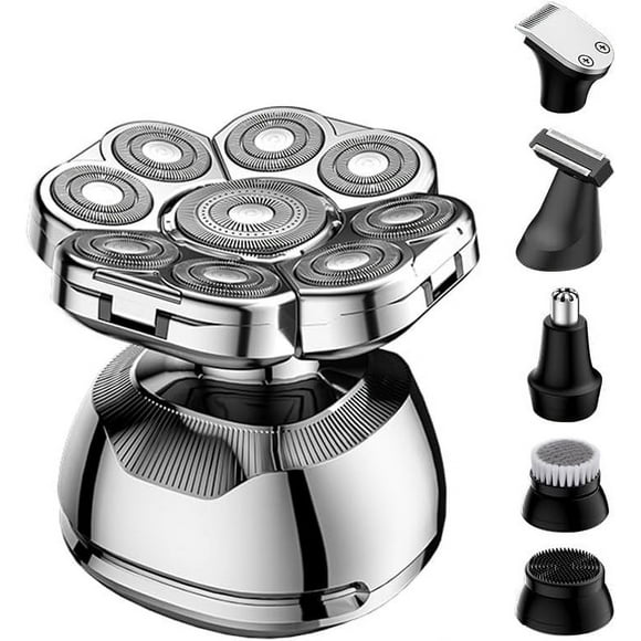 Head Shaver for Bald Men - 9D Waterproof Cordless Wet/Dry Skull & Bald Head Shaver with Rotary Blades - Grooming Kit with Electric Razor, Clippers, Nose/Ear Trimmer, Brush & Massager