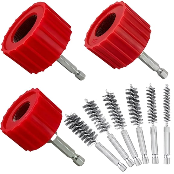 Piece Copper Pipe Cleaner Set for Drill, 1/2", 3/4" & 1" Tube Cleaning Brushes with Stainless Steel Wire Bristles, Ideal for Copper, Brass & Bronze Pipes, Prep for Soldering