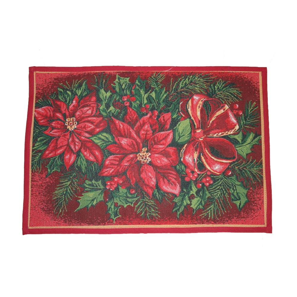 Holiday Christmas Poinsettia Design 19" X 27" Area Rug