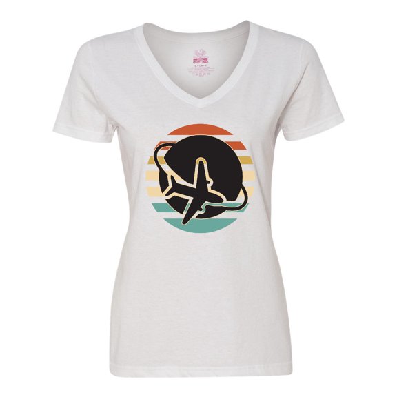 Inktastic Airplane Trip Vintage Travel Women's V-Neck T-Shirt