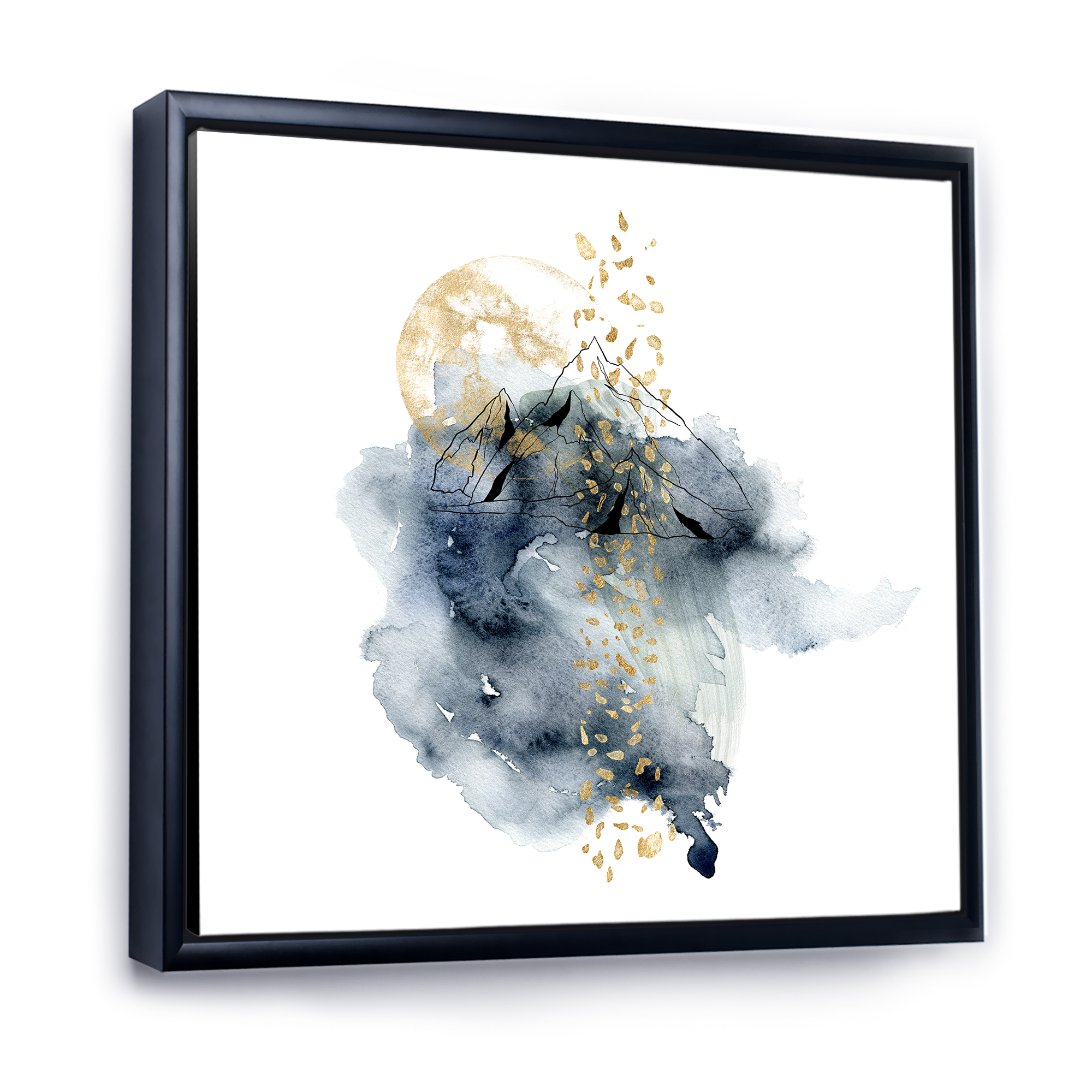 Designart 'Minimalistic Landscape of Moon With Mountains' Modern Framed Canvas Wall Art Print