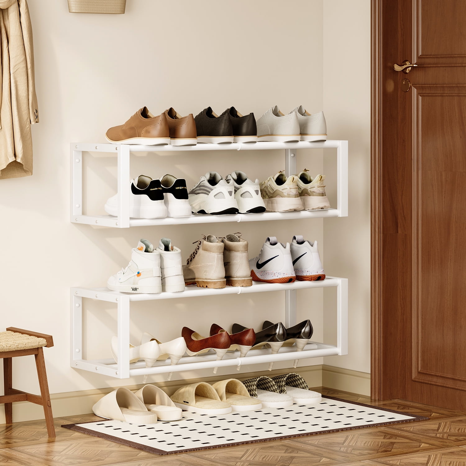 Hanging Shoe Organizer,2 Pack Wall Mounted Shoe Rack Holds 12 Pairs,Space Saving Metal Wall Shoe Rack,Hanging Shoe Rack Shoe Holder for Small Space,Entryway,Closet,RV,Camper（Sliver)
