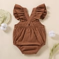 thumbnail image 5 of FAOWME Baby Girls Solid Color Clothes Fly Sleeve Bodysuit Spaghetti Romper Brown 3-6Months, 5 of 8