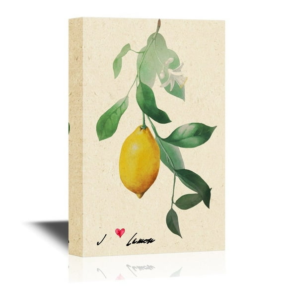 wall26 - Canvas Wall Art - Vintage Style Painting with Lemon Fruit and Leaves - Gallery Wrap Modern Home Art | Ready to Hang - 12x18 inches