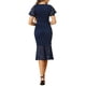thumbnail image 3 of INSPIRAR CHIC Vestidos de encaje floral midi elegantes para mujer con escote en V, mangas cortas con volantes, vestido de cóctel sirena ajustado color azul marino XS, 3 of 6