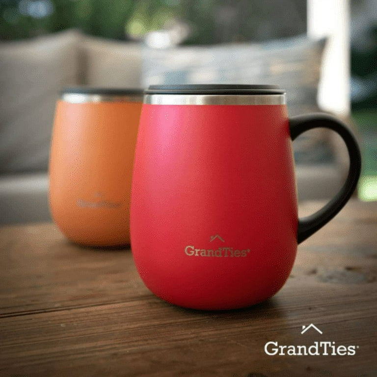 GrandTies 16 oz. Cranberry Wine-Glass Shape Thermal Tumbler with Sliding Lid for Splash-proof and Insulated Coffee Mug with Handle, Red