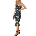 thumbnail image 4 of INSPIRE CHIC Women's Spaghetti Strap Bodycon Dress Floral Print Mesh Sleeveless Ruched Party Club Midi Dresses, 4 of 5