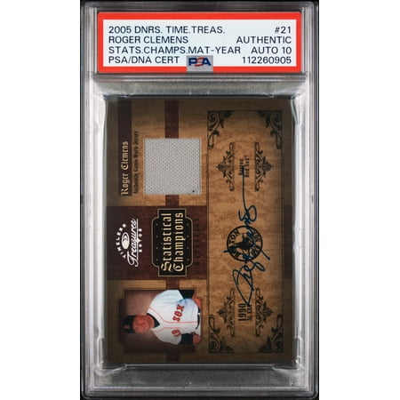 Graded 2005 Donruss Timeless Treasures Statistical Champions Materials Roger Clemens #21 PSA A Auto 10 Baseball Card