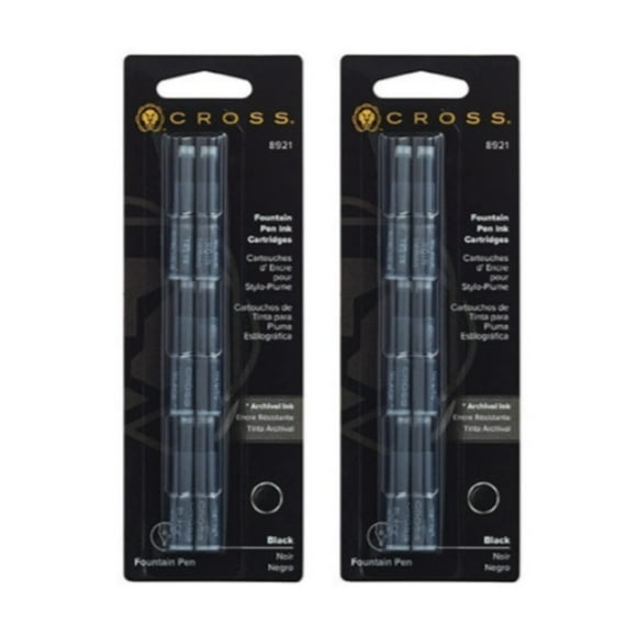 2 Packs - Cross Fountain Pen Cartridge Ink Refills, Black Ink Cartridges, 6 per card (8921)