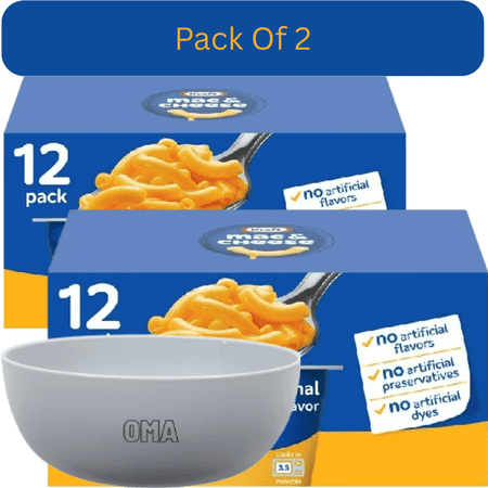 Kraft Easy Mac Original Macaroni and Cheese Microwavable Cups, 2.05 oz., 12 Count With White Bowl By OMA
