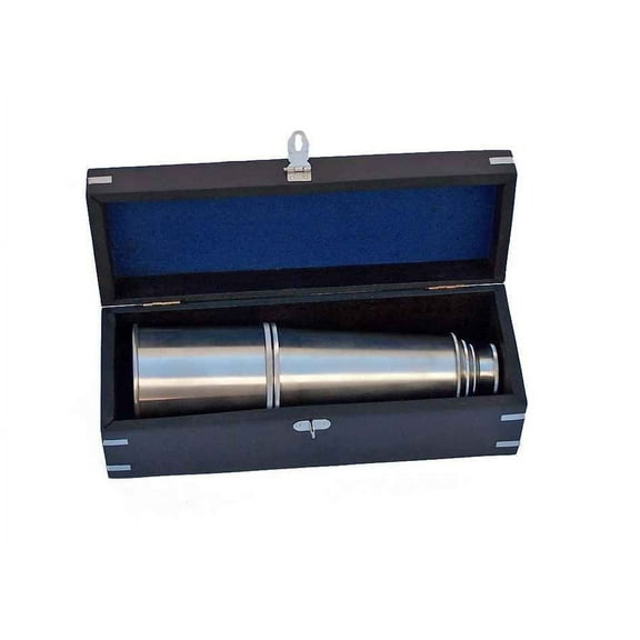 Deluxe Class Brushed Nickel Admirals Spyglass Telescope 27" with Rosewood Box- Spyglass Telescope- Nautical Decoration