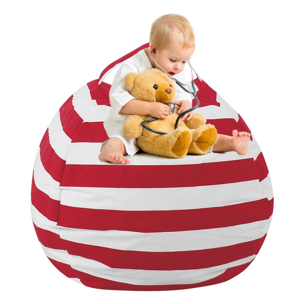 28 Funkeet Stuffed Animal Plush Toy Storage Bean Bags Chair Cover Stuff N Sit Extra Large Toy Organizer for Kids Clothes Towels Blankets Pillows Red and White Stripes, 28