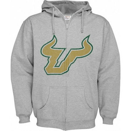 NCAA - South Florida Bulls Grey Distressed Mascot Full Zip Hooded Sweatshirt